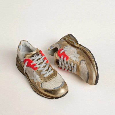 Golden Goose Dad-Star In Mesh And Gold Foiled Leather With White Leather Star Golden Goose Dad-Star In Mesh And Gold Foiled Leather With White Leather Star