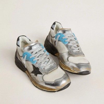 Golden Goose Dad-Star In Mesh And Silver Foiled Leather With Black Suede Star Golden Goose Dad-Star In Mesh And Silver Foiled Leather With Black Suede Star