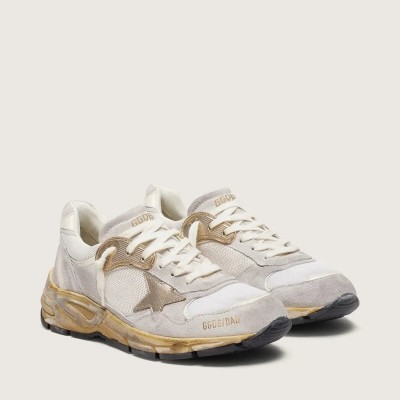 Golden Goose Dad-Star In Mesh And White Suede With Gold Foiled Star Golden Goose Dad-Star In Mesh And White Suede With Gold Foiled Star