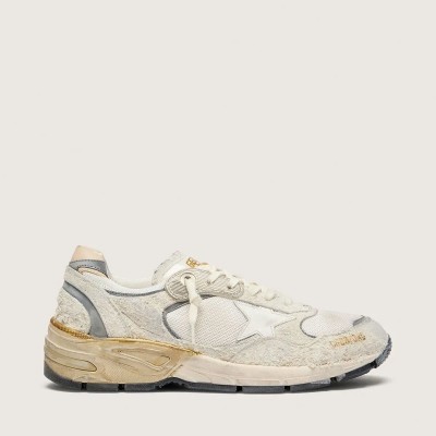Golden Goose Dad-Star In Suede And Mesh With White Leather Star And Beige Leather Heel Tab Golden Goose Dad-Star In Suede And Mesh With White Leather Star And Beige Leather Heel Tab