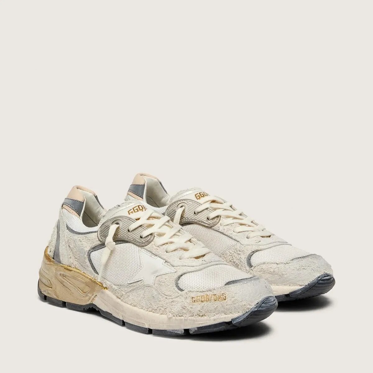 Golden Goose Dad-Star In Suede And Mesh With White Leather Star And Beige Leather Heel Tab Golden Goose Dad-Star In Suede And Mesh With White Leather Star And Beige Leather Heel Tab