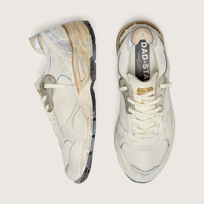 Golden Goose Dad-Star In Suede And Mesh With White Leather Star And Beige Leather Heel Tab Golden Goose Dad-Star In Suede And Mesh With White Leather Star And Beige Leather Heel Tab
