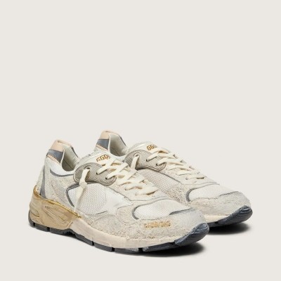Golden Goose Dad-Star In Suede And Mesh With White Leather Star And Beige Leather Heel Tab Golden Goose Dad-Star In Suede And Mesh With White Leather Star And Beige Leather Heel Tab