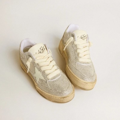 Golden Goose Forty2 In White Leather And Swarovski Crystals With White Star Golden Goose Forty2 In White Leather And Swarovski Crystals With White Star