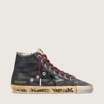 Golden Goose Francy Lab In Black Suede With Black Star And Black Swarovski