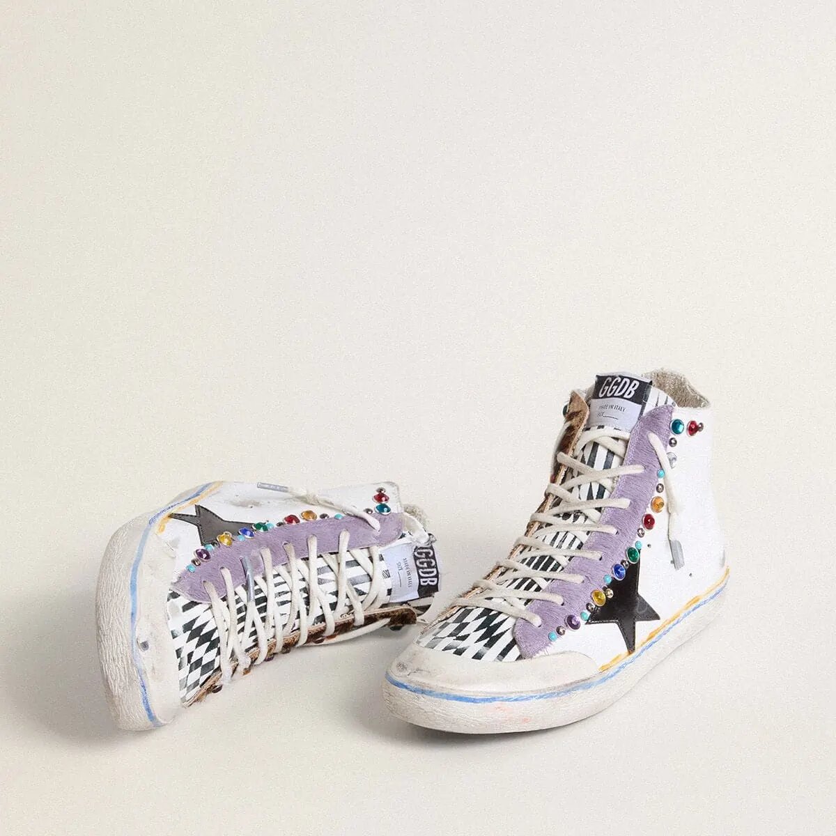 Golden Goose Francy Penstar Lab With Black Leather Star And Multicolor Studs Golden Goose Francy Penstar Lab With Black Leather Star And Multicolor Studs