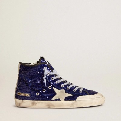 Golden Goose Francy Penstar In Bright Blue Sequins With Ice-Gray Suede Star Golden Goose Francy Penstar In Bright Blue Sequins With Ice-Gray Suede Star