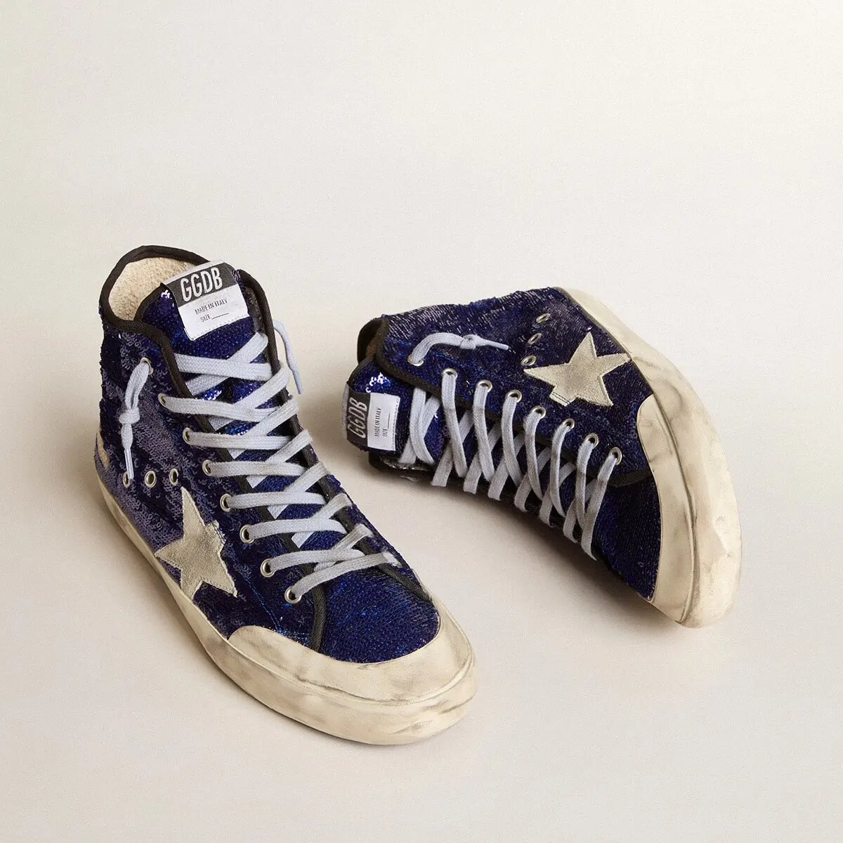 Golden Goose Francy Penstar In Bright Blue Sequins With Ice-Gray Suede Star Golden Goose Francy Penstar In Bright Blue Sequins With Ice-Gray Suede Star