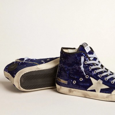 Golden Goose Francy Penstar In Bright Blue Sequins With Ice-Gray Suede Star Golden Goose Francy Penstar In Bright Blue Sequins With Ice-Gray Suede Star