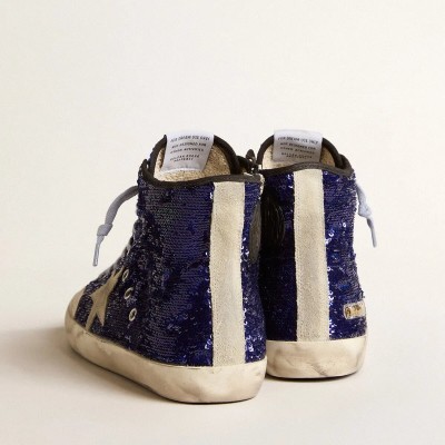 Golden Goose Francy Penstar In Bright Blue Sequins With Ice-Gray Suede Star Golden Goose Francy Penstar In Bright Blue Sequins With Ice-Gray Suede Star