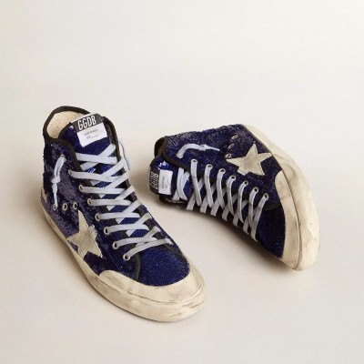 Golden Goose Francy Penstar In Bright Blue Sequins With Ice-Gray Suede Star Golden Goose Francy Penstar In Bright Blue Sequins With Ice-Gray Suede Star