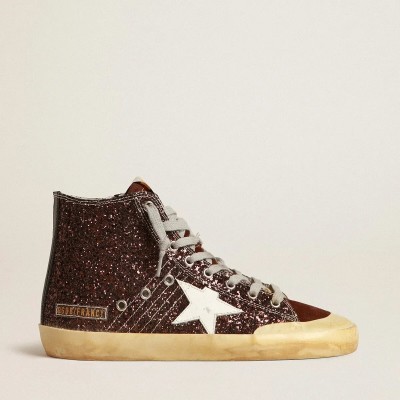 Golden Goose Francy Penstar In Brown Glitter With White Leather Star Golden Goose Francy Penstar In Brown Glitter With White Leather Star