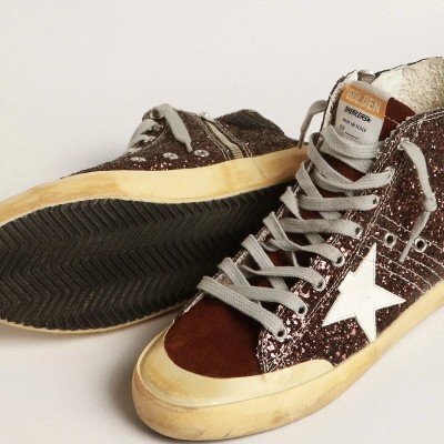 Golden Goose Francy Penstar In Brown Glitter With White Leather Star Golden Goose Francy Penstar In Brown Glitter With White Leather Star
