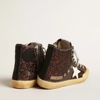 Golden Goose Francy Penstar In Brown Glitter With White Leather Star Golden Goose Francy Penstar In Brown Glitter With White Leather Star