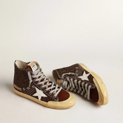 Golden Goose Francy Penstar In Brown Glitter With White Leather Star Golden Goose Francy Penstar In Brown Glitter With White Leather Star