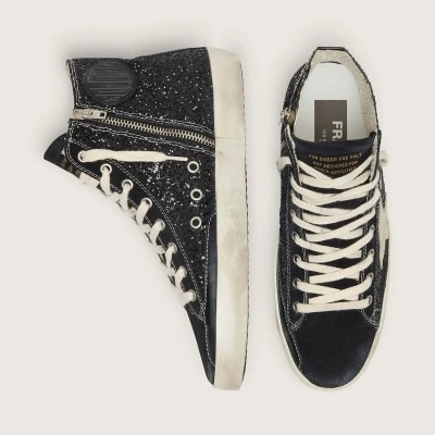 Golden Goose Francy Penstar In Glitter With Ivory Star And Black Heel Tab Golden Goose Francy Penstar In Glitter With Ivory Star And Black Heel Tab