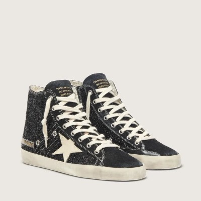Golden Goose Francy Penstar In Glitter With Ivory Star And Black Heel Tab Golden Goose Francy Penstar In Glitter With Ivory Star And Black Heel Tab