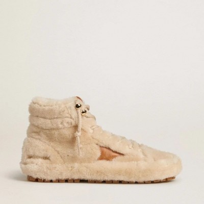 Golden Goose Francy In Beige Shearling With Brown Leather Star Golden Goose Francy In Beige Shearling With Brown Leather Star