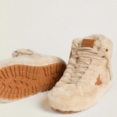 Golden Goose Francy In Beige Shearling With Brown Leather Star Golden Goose Francy In Beige Shearling With Brown Leather Star