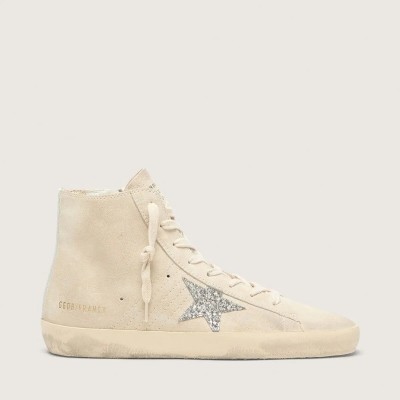 Golden Goose Francy In Beige Suede With Silver Glitter Star Golden Goose Francy In Beige Suede With Silver Glitter Star