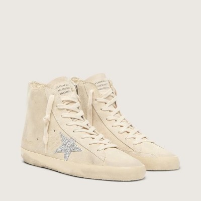 Golden Goose Francy In Beige Suede With Silver Glitter Star Golden Goose Francy In Beige Suede With Silver Glitter Star