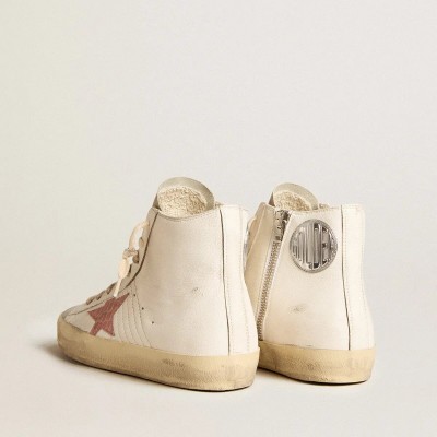 Golden Goose Francy In Cream Nappa With Pink Crocodile-Print Leather Star