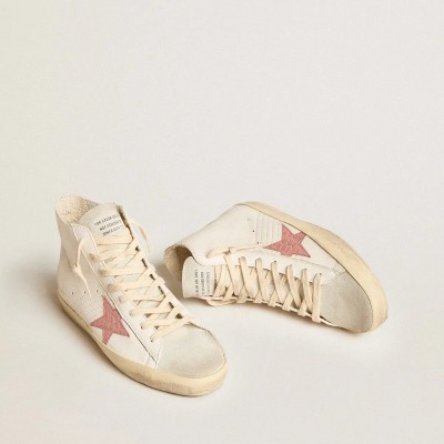 Golden Goose Francy In Cream Nappa With Pink Crocodile-Print Leather Star Golden Goose Francy In Cream Nappa With Pink Crocodile-Print Leather Star