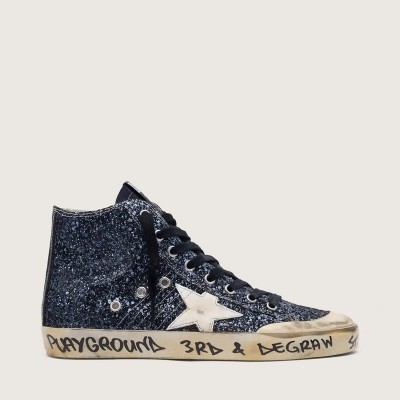 Golden Goose Francy In Dark Blue Glitter With White Star Golden Goose Francy In Dark Blue Glitter With White Star