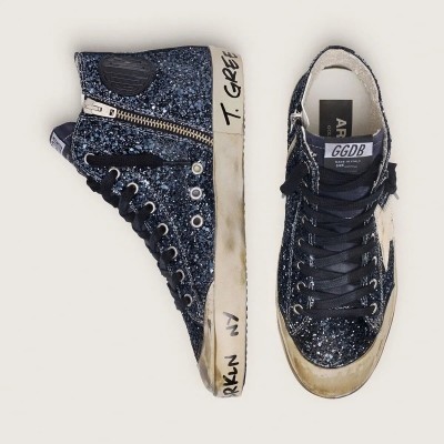 Golden Goose Francy In Dark Blue Glitter With White Star Golden Goose Francy In Dark Blue Glitter With White Star