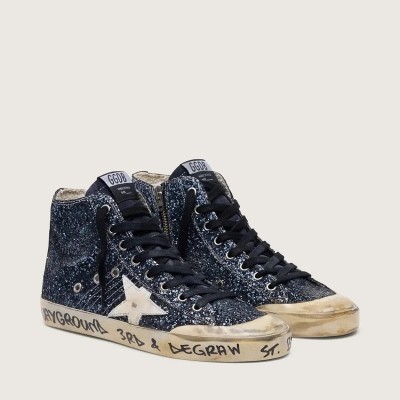 Golden Goose Francy In Dark Blue Glitter With White Star Golden Goose Francy In Dark Blue Glitter With White Star