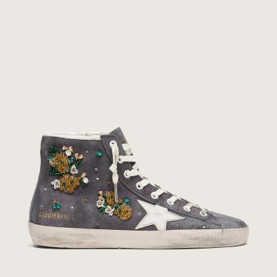 Golden Goose Francy In Dark Gray Suede With White Star And Beads And Crystals Golden Goose Francy In Dark Gray Suede With White Star And Beads And Crystals
