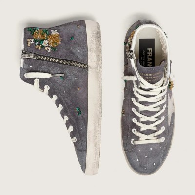 Golden Goose Francy In Dark Gray Suede With White Star And Beads And Crystals Golden Goose Francy In Dark Gray Suede With White Star And Beads And Crystals