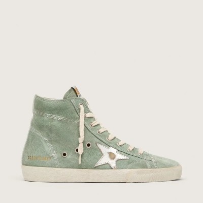 Golden Goose Francy In Green Suede With Silver Metallic Leather Star