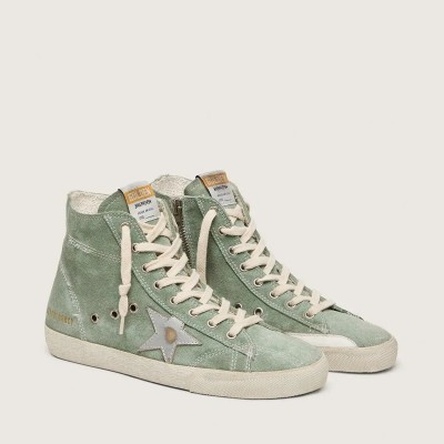Golden Goose Francy In Green Suede With Silver Metallic Leather Star Golden Goose Francy In Green Suede With Silver Metallic Leather Star
