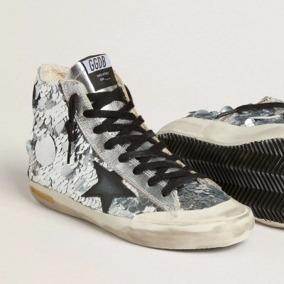 Golden Goose Francy In Nylon With All-Over Silver Sequins And Black Leather Star