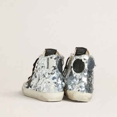 Golden Goose Francy In Nylon With All-Over Silver Sequins And Black Leather Star