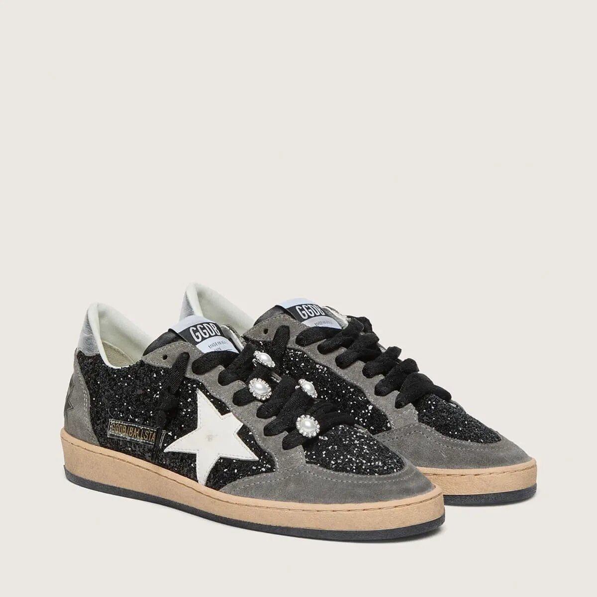 Golden Goose Gray And Black Ball Star Ltd In Glitter With Skins Golden Goose Gray And Black Ball Star Ltd In Glitter With Skins