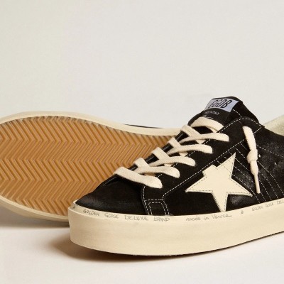 Golden Goose Hi Star In Black Leather With Silver Glitter Heel Tab Golden Goose Hi Star In Black Leather With Silver Glitter Heel Tab