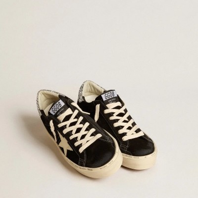 Golden Goose Hi Star In Black Leather With Silver Glitter Heel Tab Golden Goose Hi Star In Black Leather With Silver Glitter Heel Tab