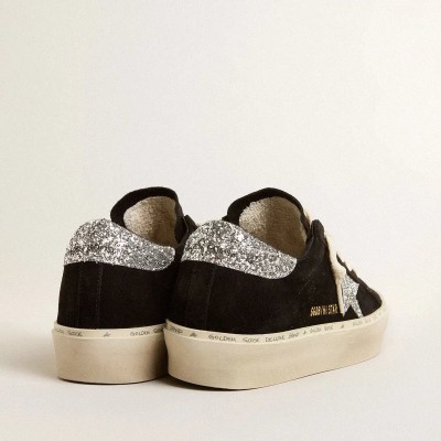 Golden Goose Hi Star In Black Suede With Silver Glitter Star Golden Goose Hi Star In Black Suede With Silver Glitter Star