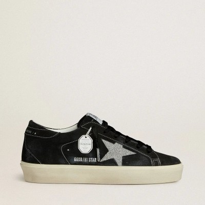 Golden Goose Hi Star In Black Suede With Silver Swarovski Crystal Star Golden Goose Hi Star In Black Suede With Silver Swarovski Crystal Star