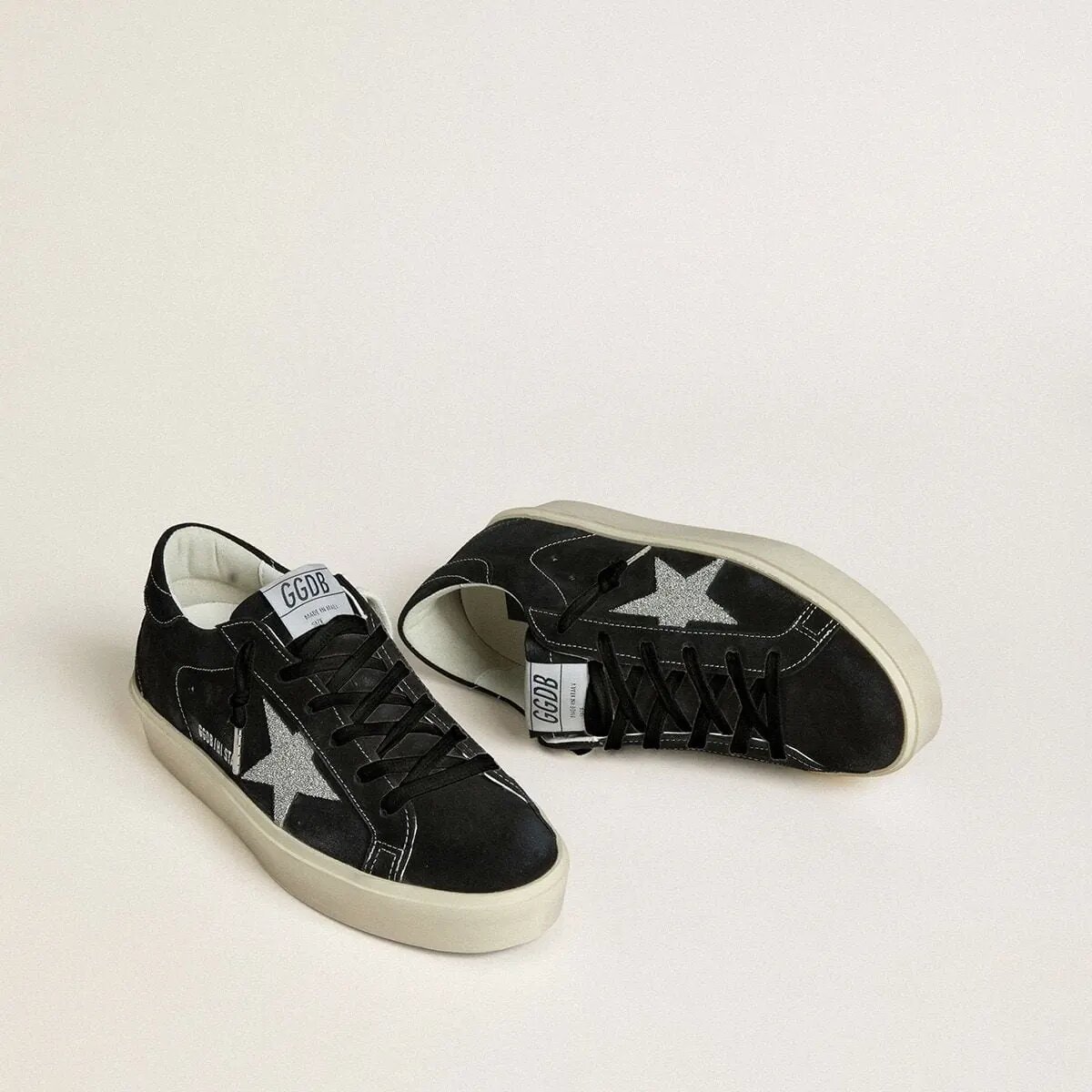 Golden Goose Hi Star In Black Suede With Silver Swarovski Crystal Star Golden Goose Hi Star In Black Suede With Silver Swarovski Crystal Star