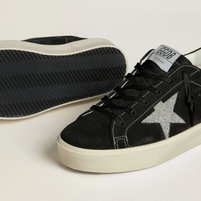 Golden Goose Hi Star In Black Suede With Silver Swarovski Crystal Star Golden Goose Hi Star In Black Suede With Silver Swarovski Crystal Star