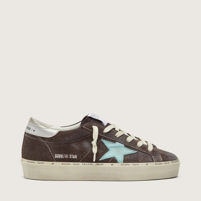 Golden Goose Hi Star In Dark Gray Suede With Aqua-Green Star Golden Goose Hi Star In Dark Gray Suede With Aqua-Green Star