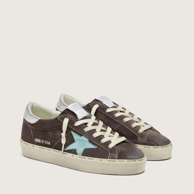 Golden Goose Hi Star In Dark Gray Suede With Aqua-Green Star Golden Goose Hi Star In Dark Gray Suede With Aqua-Green Star