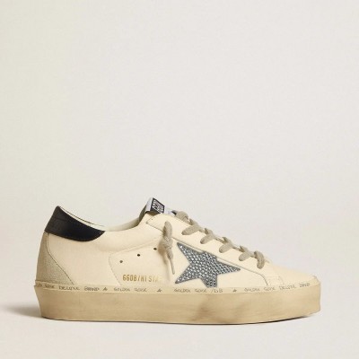 Golden Goose Hi Star In Nappa With Swarovski Crystal Star And Dark Blue Leather Heel Tab