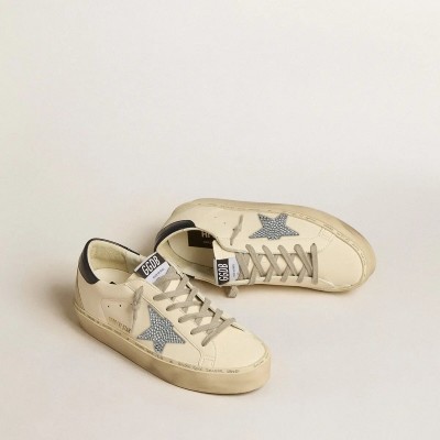 Golden Goose Hi Star In Nappa With Swarovski Crystal Star And Dark Blue Leather Heel Tab Golden Goose Hi Star In Nappa With Swarovski Crystal Star And Dark Blue Leather Heel Tab