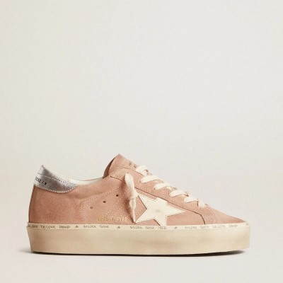 Golden Goose Hi Star In Pink Suede With Cream Star And Silver Leather Heel Tab Golden Goose Hi Star In Pink Suede With Cream Star And Silver Leather Heel Tab