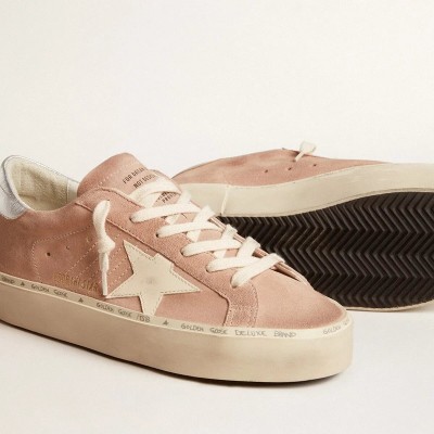 Golden Goose Hi Star In Pink Suede With Cream Star And Silver Leather Heel Tab Golden Goose Hi Star In Pink Suede With Cream Star And Silver Leather Heel Tab