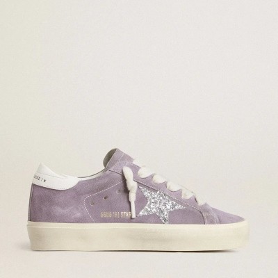 Golden Goose Hi Star In Purple Suede With Silver Glitter Star Golden Goose Hi Star In Purple Suede With Silver Glitter Star